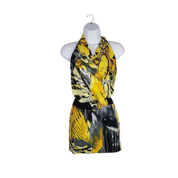 Cache Halter Top Yellow Black Butterfly Wing Longline Clubwear Size Small - Picture 1 of 8